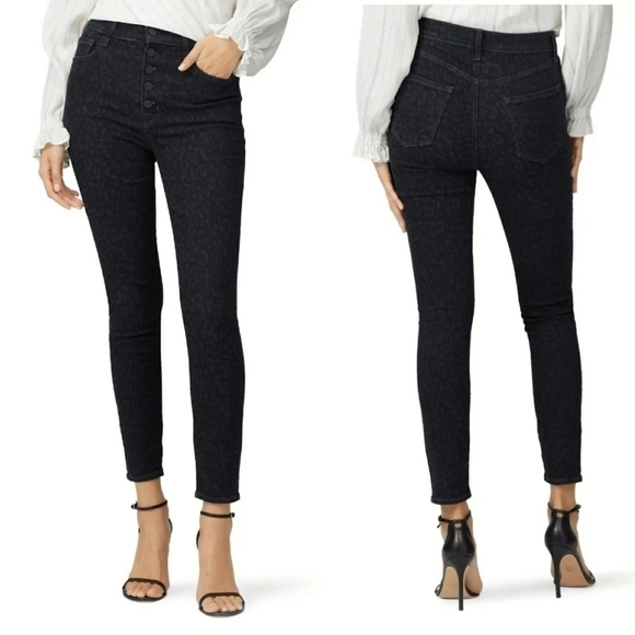 J BRAND Lillie Black Leopard Print High Rise Crop Skinny Jeans - Picture 1 of 10